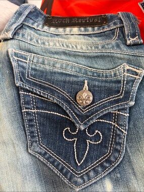 Rock Revival Women's Faded Blue Bootcut Jeans with Embroidered Flap Pocket
